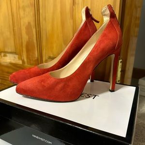 Red suede Nine West Pointed Toe Heels. Size 7.5.